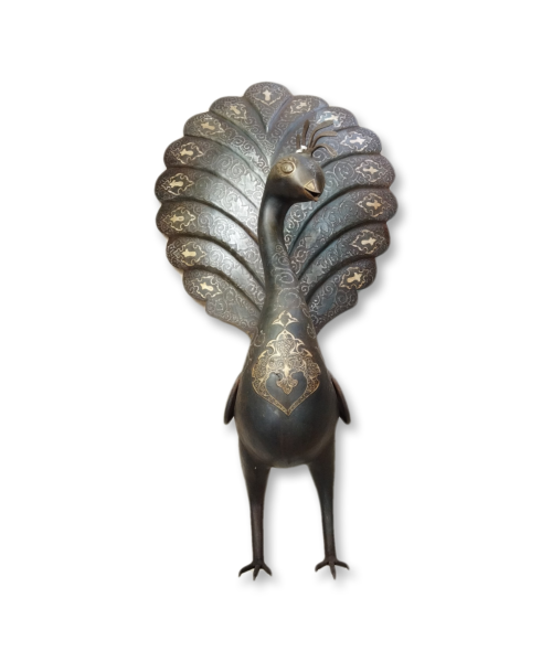 Steel Peacock — Finished with Traditional Coating and Silver Inlaid - Code 1000101