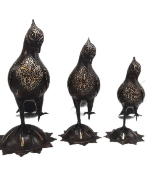 Tilted-Neck Steel Canary, Set of Three — Silver Inlaid - Code 1000135