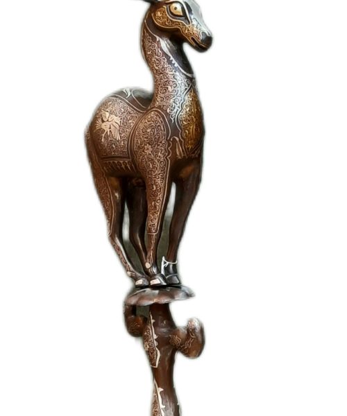 Steel Gazelle with Base, Gold Inlaid and Silver Inlaid - Code 1000141