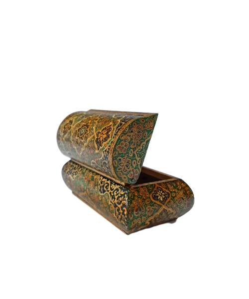 Curved-side camel bone jewelry box with tazhib design – Code 1010087