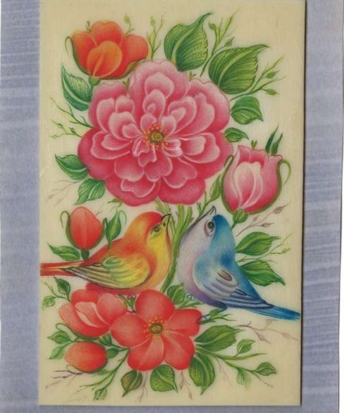 Miniature painting on camel bone – bird and flower design – Code 1010155