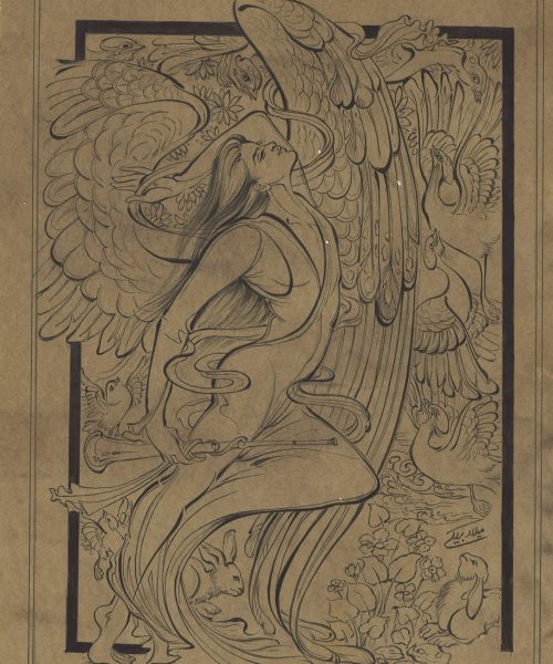 Miniature Painting on Antiqued Paper – Angel and Birds – Code 1030054