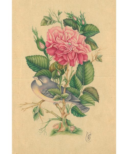 Miniature painting on paper - "Flower and Bird Design" - Code 1030323