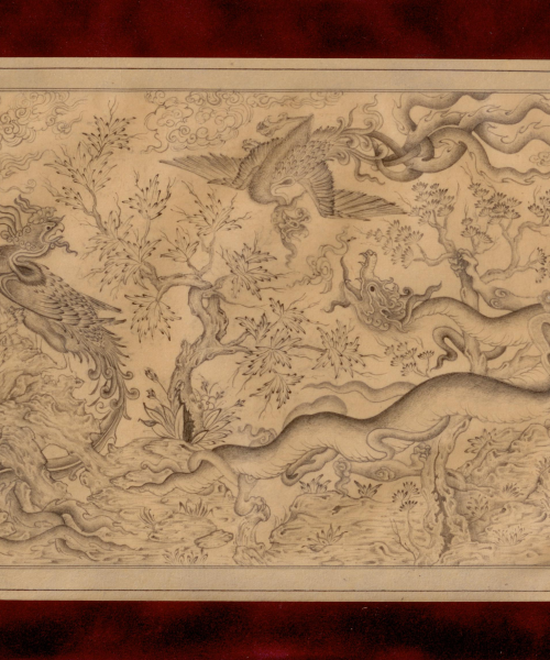 Miniature painting on paper - "Eagle and Dragon" - Code 1030328