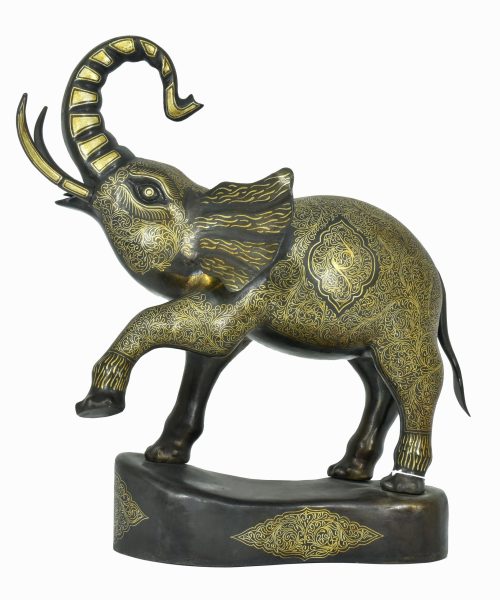 steel elephant statue with silver inlay - code:1000136